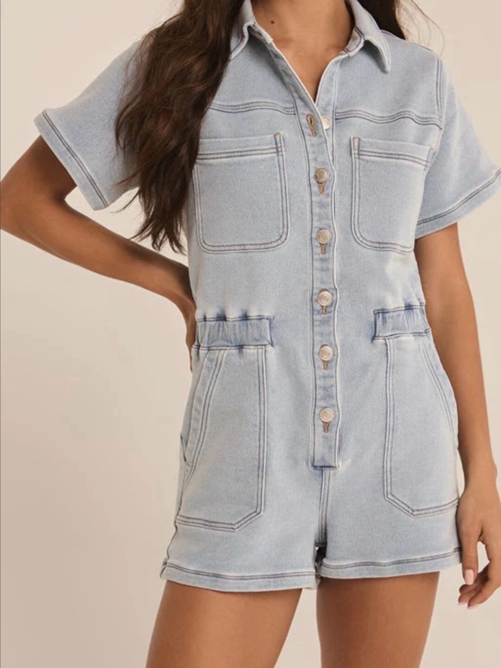 Z Supply Elias Denim Romper in Sun Bleached Indigo